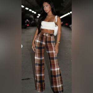 Plaid Women's Pants in Brown and Red